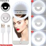 Pack Of 2 Mini Portable USB Rechargeable Selfie Ring Light With 3 Brightness Levels - Image 2