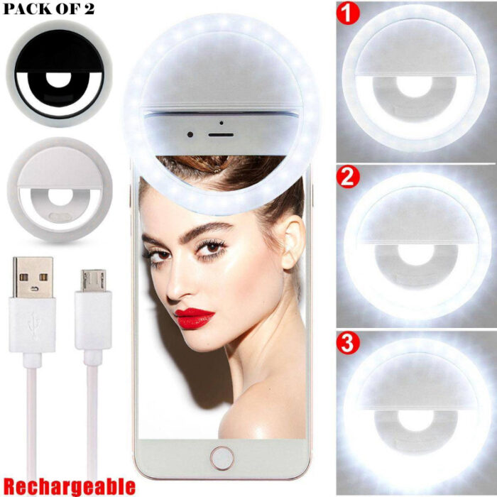 Pack Of 2 Mini Portable USB Rechargeable Selfie Ring Light With 3 Brightness Levels - Image 2