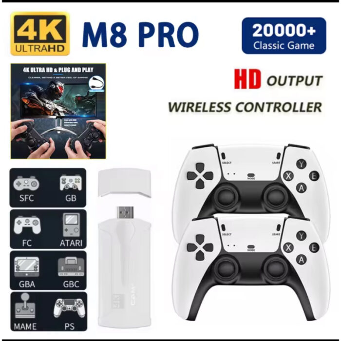 2.4G Wireless M8 Pro 4K Retro Game Stick 64GB with Classic 20000 Games, Dual Wireless Controllers - Image 1