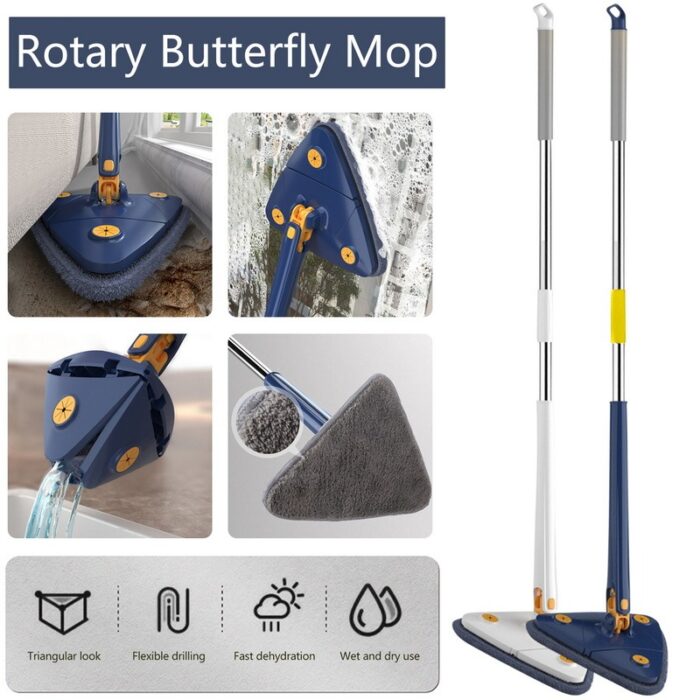 Adjustable 360 Degree Rotatable Butterfly Triangle Cleaning Mop - Image 10