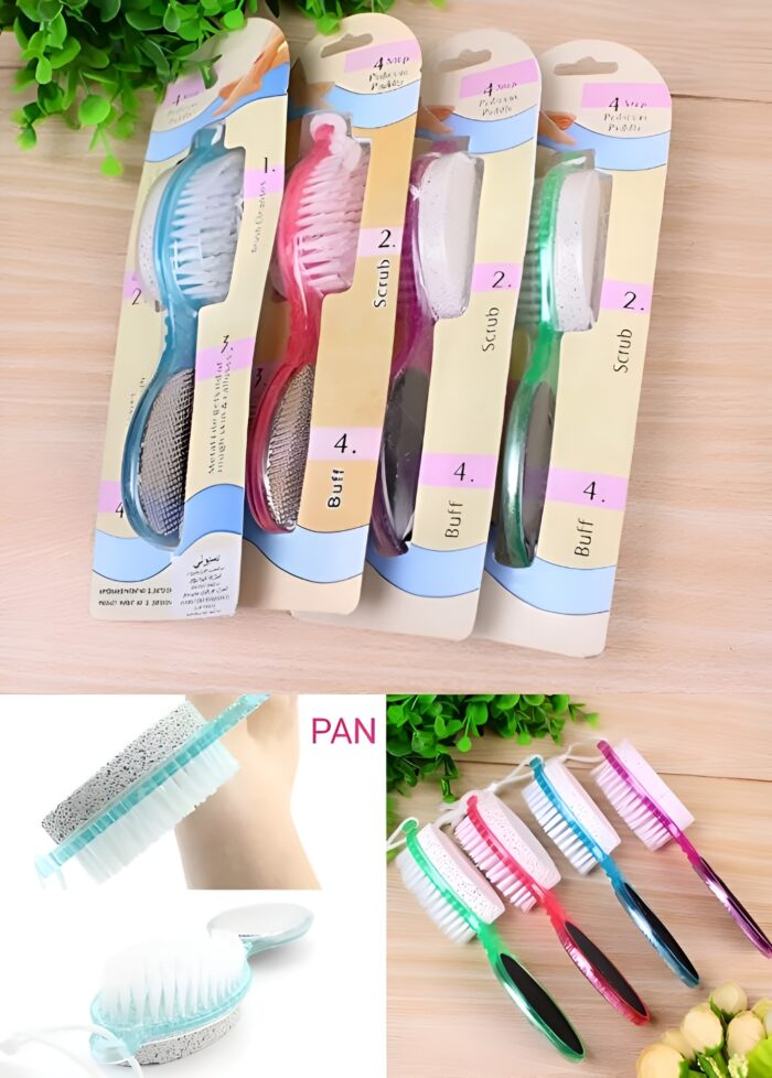 4 In 1 Foot scrubber | Multi Use Pedicure Paddle Brush - 4 Step Pedicure Cleanse, Scrub, File And Buff (Random color) - Image 1