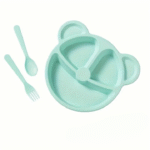 5 Pcs Bear Plate Set - Cartoon compartment dinner plate | Includes Divided Plate, Fork & Spoon, Perfect For Toddlers & Preschoolers (Random color) - Image 3