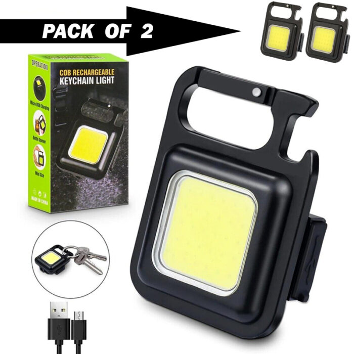 Pack of 2 Portable Multifunctional Super Bright COB Rechargeable Keychain Lights - Image 4