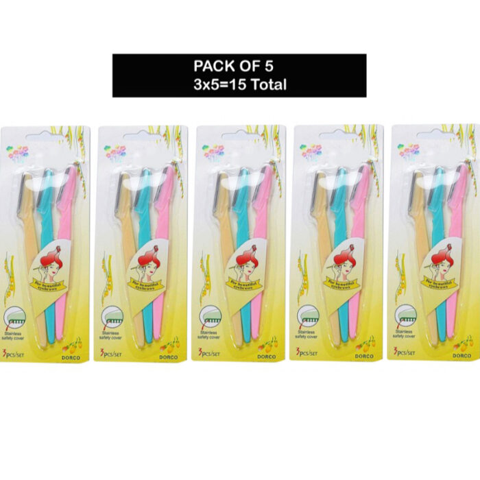 frhwejfclierjlkme-1.jpg Set Of 5 Packs Each Containing 3 Portable Tinkle Eyebrow Trimmer Hair Remover Razors - Image 1