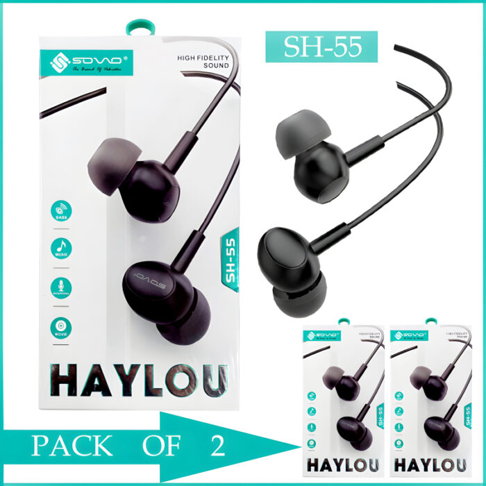 Pack Of 2 SOVO SH-55 Haylou High Fidelity Sound Quality Handsfree - Image 1