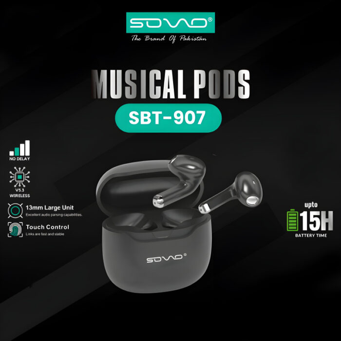 SOVO SBT-907 Heavy Bass Wireless Headset With ENC Support Musical Pods For Enhanced Audio Experience - Image 2