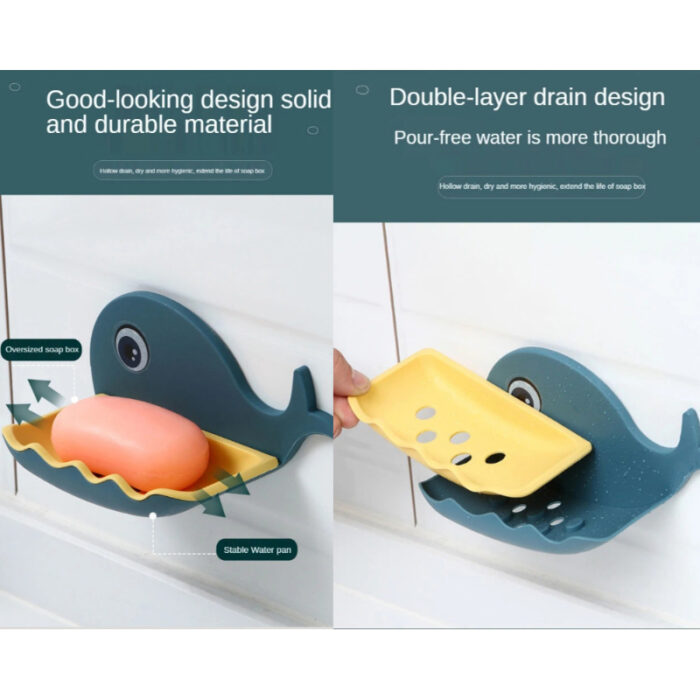 Pack Of 3 Fish-Shaped Double-Layer Adhesive Waterproof Soap Bar Holder Stand Rack For Bathroom, Shower, And Kitchen Walls - Image 14
