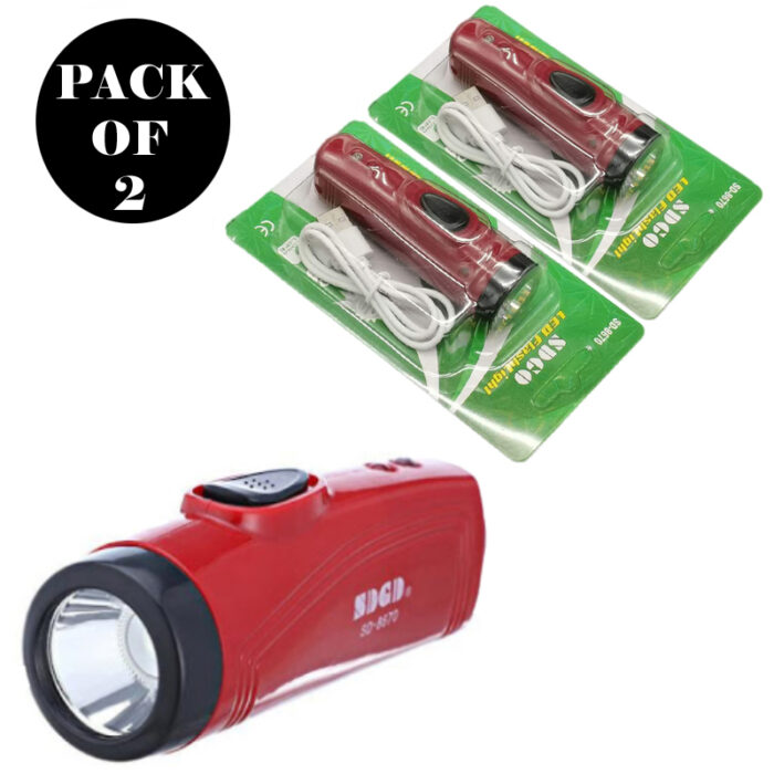 Pack Of 2 SD-8670 Portable Super Bright USB Rechargeable Multifunction Flashlights - Image 1