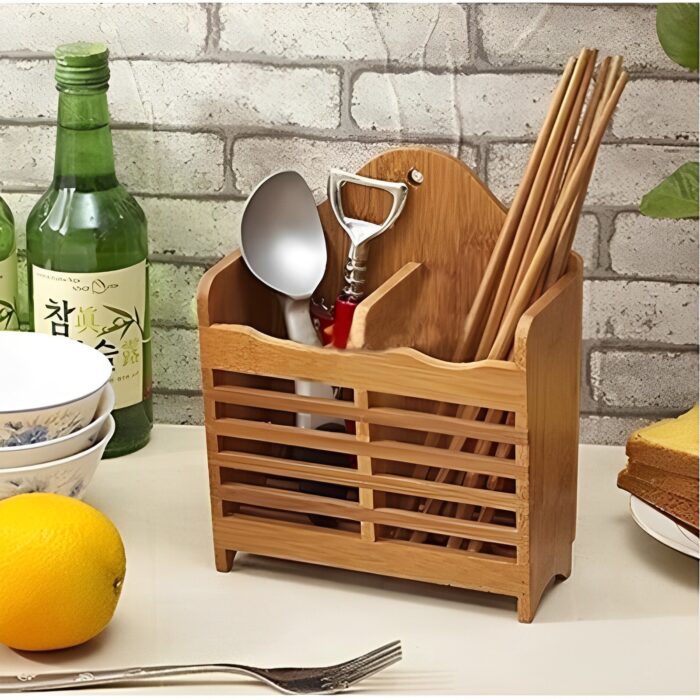 Kitchen Wooden Mini Spoon Holder And Bamboo Chopstick Basket - Image 1