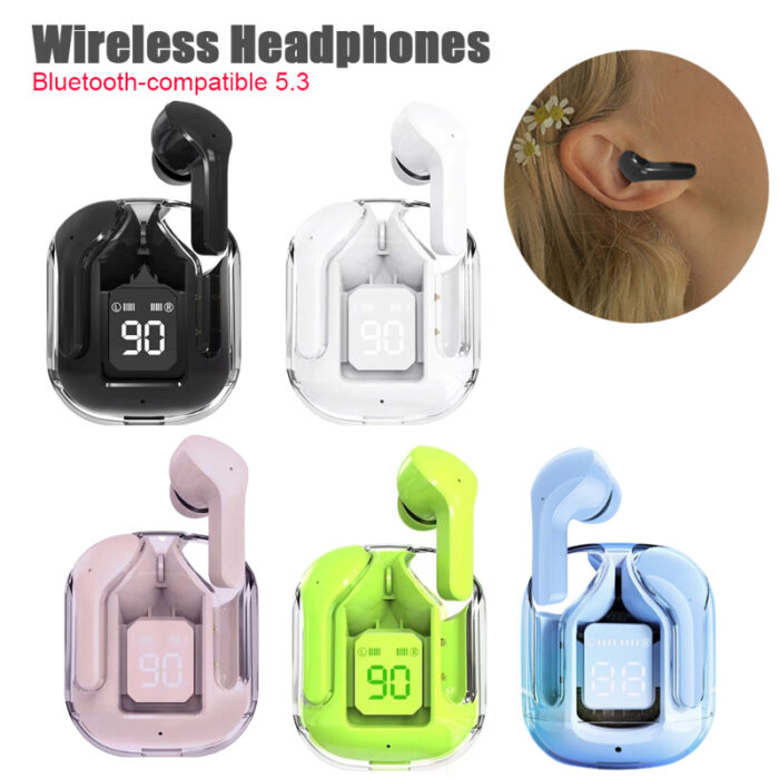 Bluetooth Compatible 5.3 LED Power Digital Display Stereo Sound Transparent Wireless Earbuds - Image 1