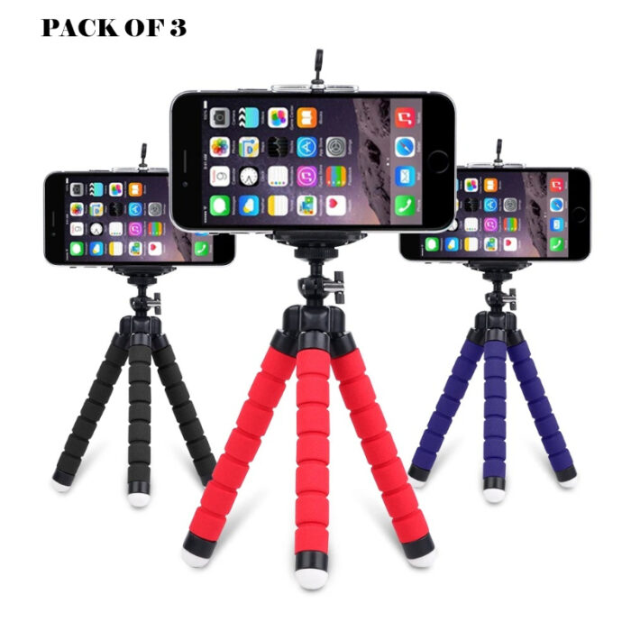 Pack Of 3 Portable Flexible Sponge Adjustable Octopus Tripod Phone Stands - Image 4