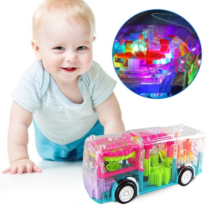Mini Automatic Flashing Transparent Gear Bus With LED Sound And Light Cartoon Model - Image 1
