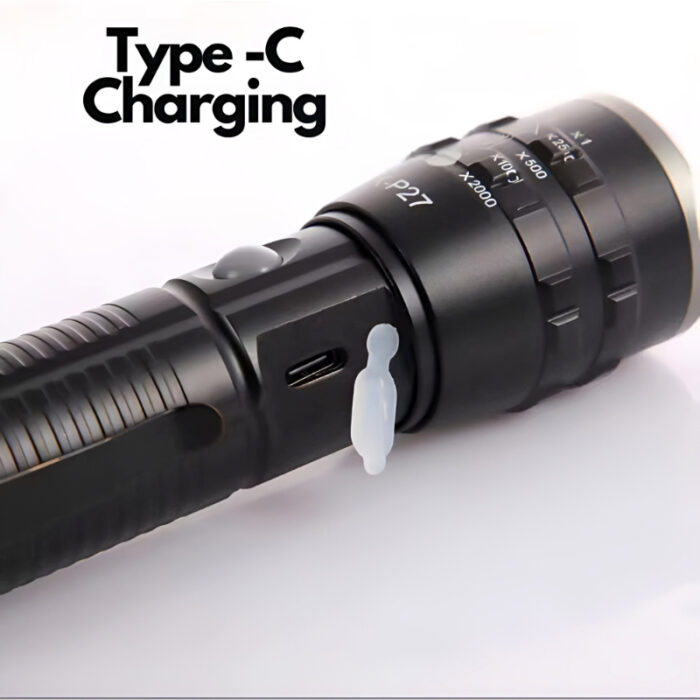 P27 LED COB Multi-Functional Tactical Metal Flashlight With Telescopic Zoom And USB Charging - Image 4