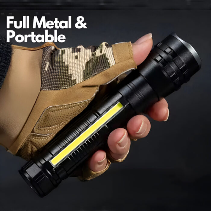 P27 LED COB Multi-Functional Tactical Metal Flashlight With Telescopic Zoom And USB Charging - Image 2