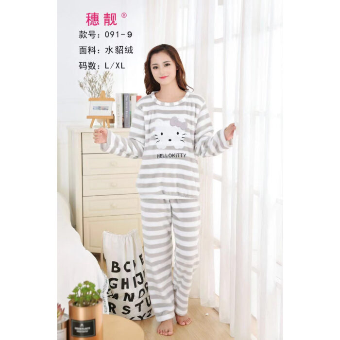 2 Pcs/Set Tops + Warm Pant Extra Soft Fleece Polyester Women Pajama Sets Cartoon Flannel Sleepwear - Image 2