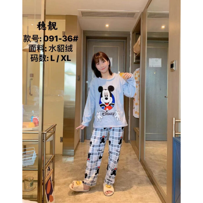 2 Pcs/Set Tops + Warm Pant Extra Soft Fleece Polyester Women Pajama Sets Cartoon Flannel Sleepwear - Image 6