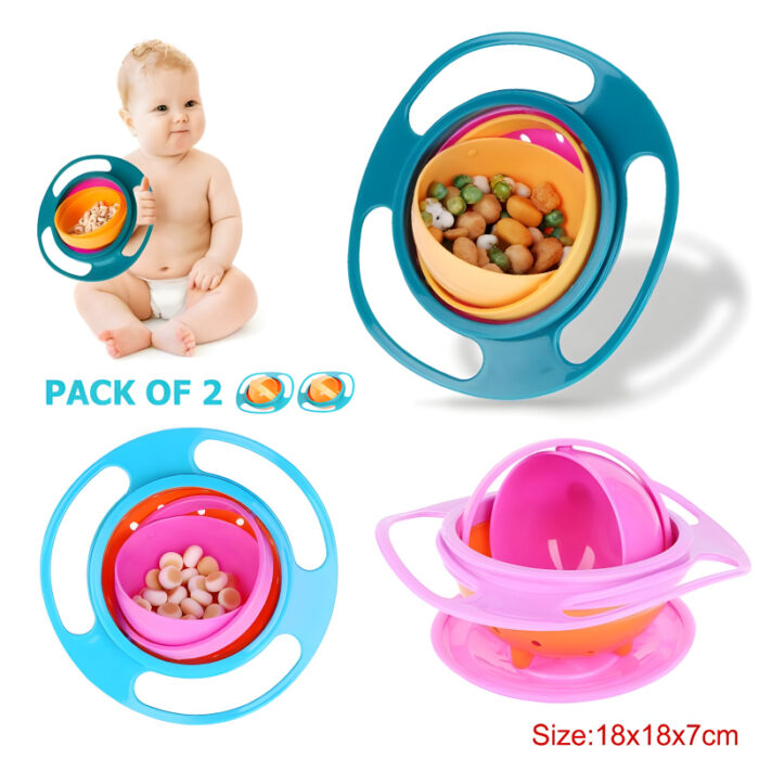 Pack Of 2 Universal Gyro Bowls: 360° Rotate Spill-Proof Baby Feeding Dish Tableware - Image 6