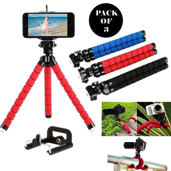 Pack Of 3 Portable Flexible Sponge Adjustable Octopus Tripod Phone Stands - Image 9