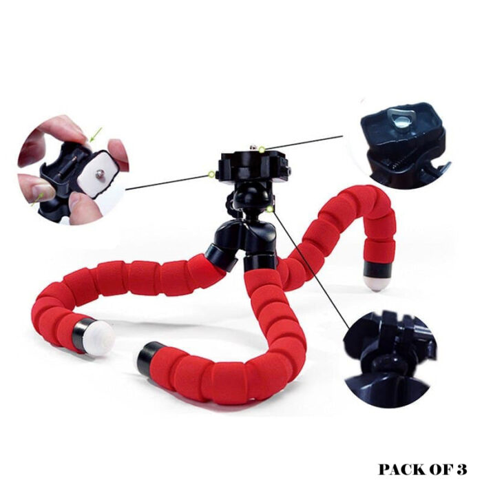 Pack Of 3 Portable Flexible Sponge Adjustable Octopus Tripod Phone Stands - Image 10