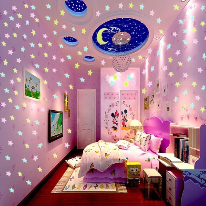 Pack Of 4 x 100 Pcs Glow In The Dark Stars Wall Stickers - Image 2