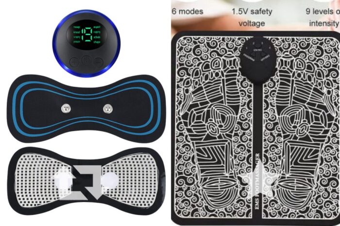 pack Of 2 Ems Butterfly Portable Neck Massager Rechargeable, And  Ms Foot Massager Pad Improve Blood Circulation - Image 1