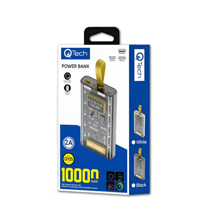 QTech Q105 10000mAh Fully Compatible Quick Charge Transparent Powerbank - Image 6