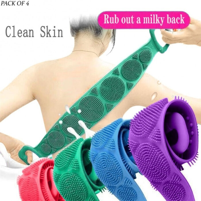 rihire.jpg Pack Of 4 Silicone Back Scrubber Soft Loofah Bath Towel And Massage Belt - Image 1