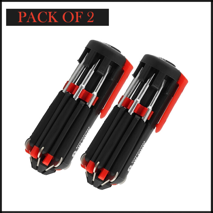 Pack Of 2 Compact 8-In-1 Multi Screwdriver Tool Set With 6 LED Torch - Image 3