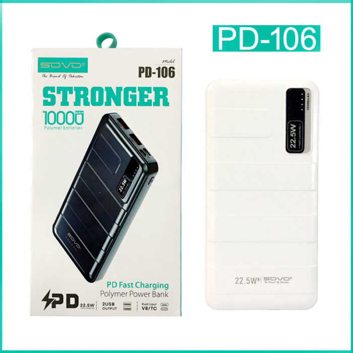 SOVO PD-106 Stronger 10000mAh PD Fast Charging Polymer Power Bank - Image 1