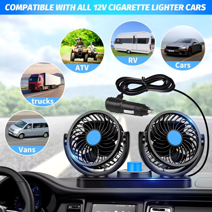 F30 Dual-Headed 360° Rotating Car Fan with Low Noise & Adjustable Airflow - Image 2