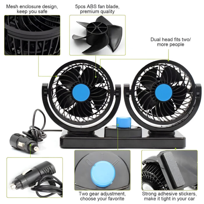 F30 Dual-Headed 360° Rotating Car Fan with Low Noise & Adjustable Airflow - Image 11