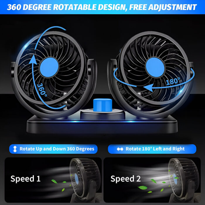 F30 Dual-Headed 360° Rotating Car Fan with Low Noise & Adjustable Airflow - Image 13