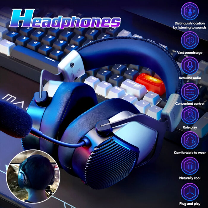 GH601 Machenike 7.1 Surround Sound RGB Gaming Wired USB Headset with Noise-Canceling Microphone, 50mm Drivers, Mute Option, and Software Support - Image 1
