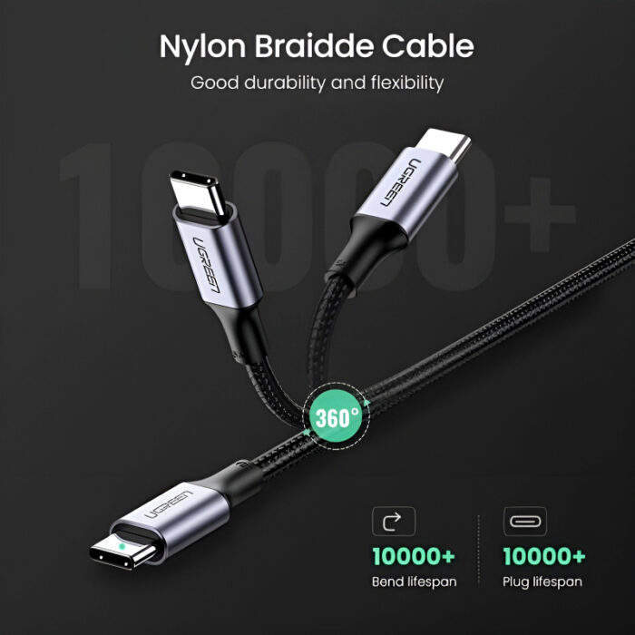 UGREEN US316/25069 USB-C to USB-C 100W 2M Nylon Braided 480Mbps Data Transfer PD Fast Charging Cable - Image 7