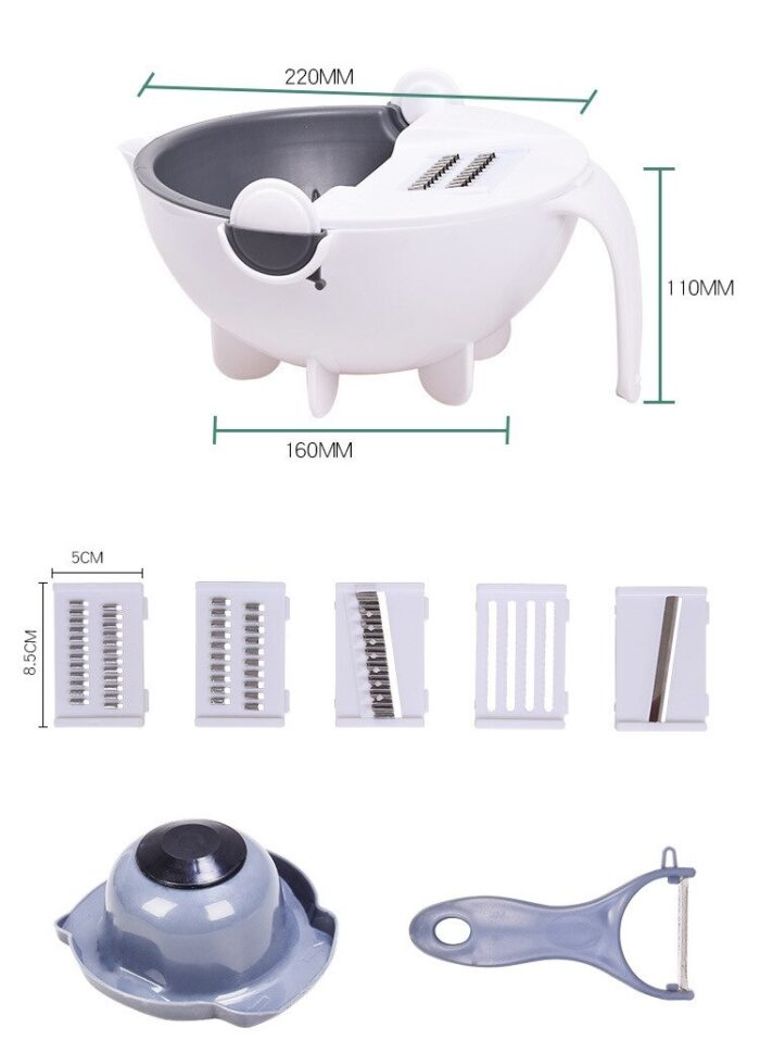 5pcs Multi-Function Vegetable Potato Slicing Shredding Machine Washing Household Grater Draining Basket - Image 9