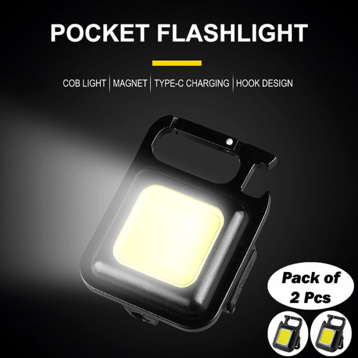 Pack of 2 Portable Multifunctional Super Bright COB Rechargeable Keychain Lights - Image 1