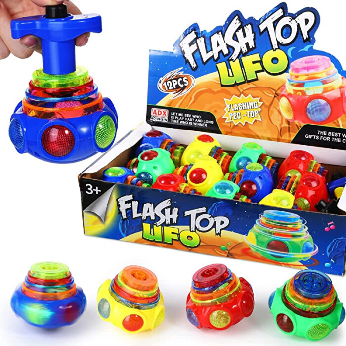 UFO Spinning 12 Pcs Top Spinning Light LED Light Up Spinning Music Flashing Spinner Toy - Image 1